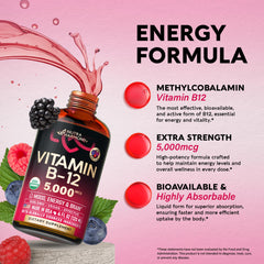 Illustration showing energy focus and mood benefits of B12 drops