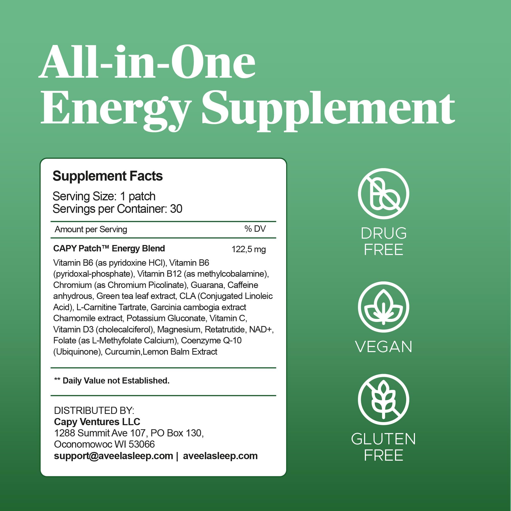 Patch worn discreetly on the wrist for energy support