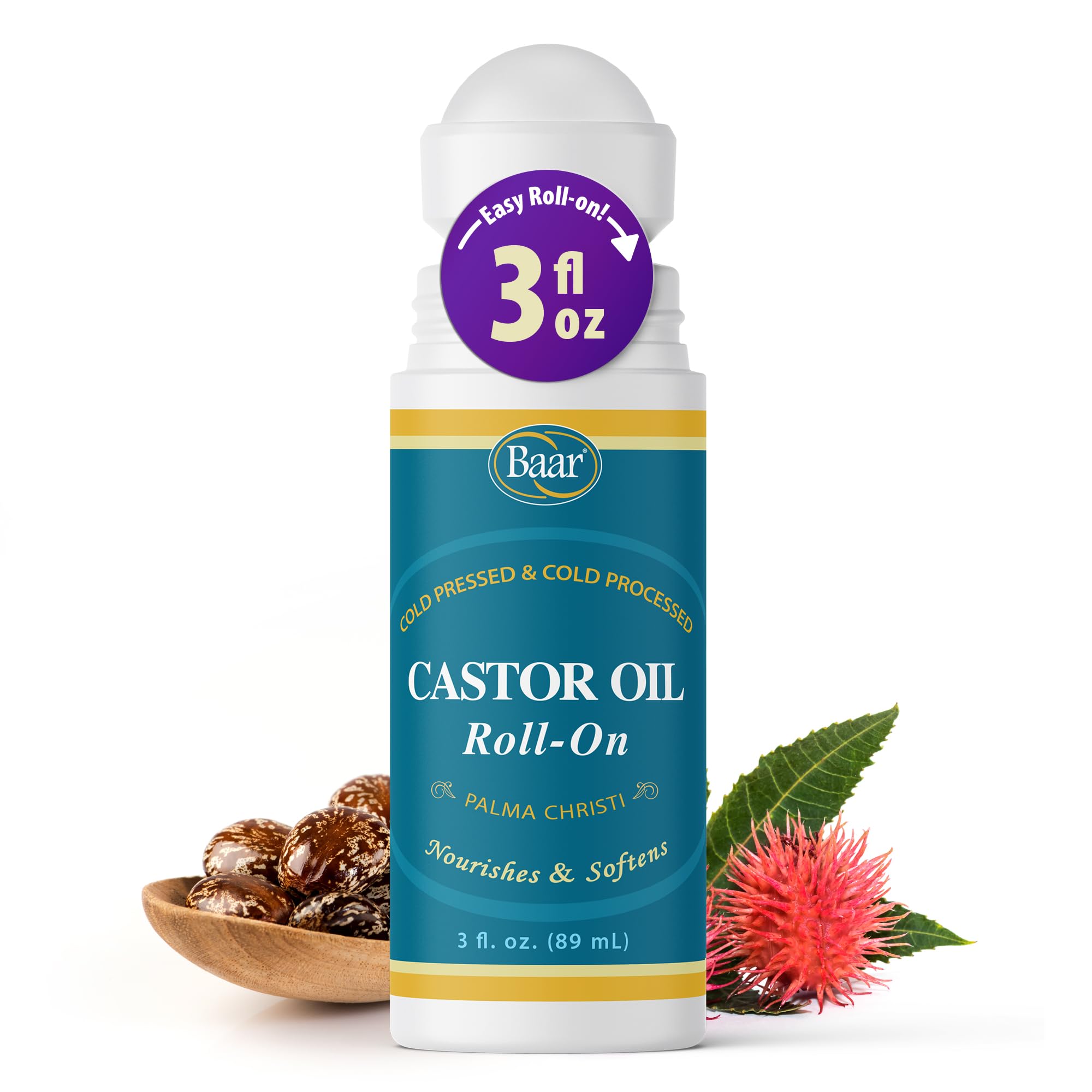 Baar Castor Oil Roll-On 3 oz bottle close-up