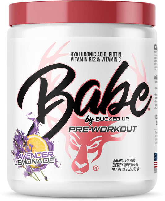 Babe Pre Workout for Women Lavender Lemonade front label showing 13.9 oz size
