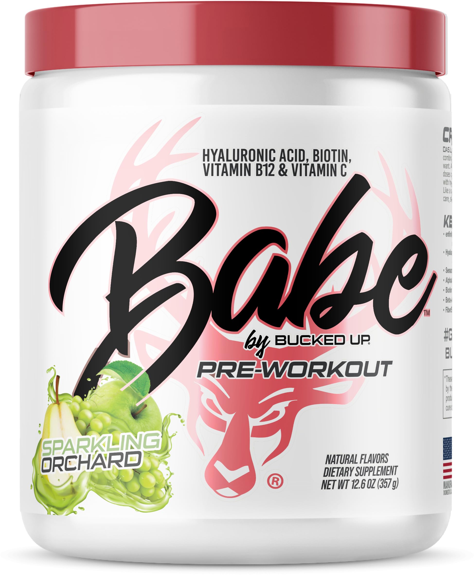 Babe Pre Workout for Women Sparkling Orchard bottle label showing 12.6 oz
