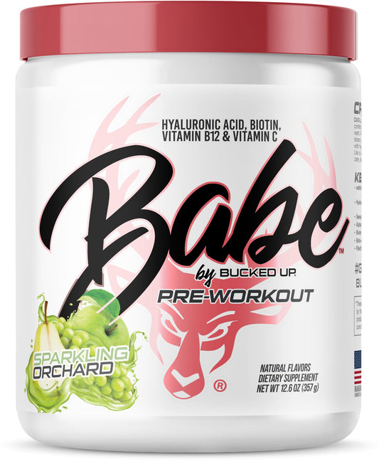 Babe Pre Workout for Women Sparkling Orchard bottle label showing 12.6 oz