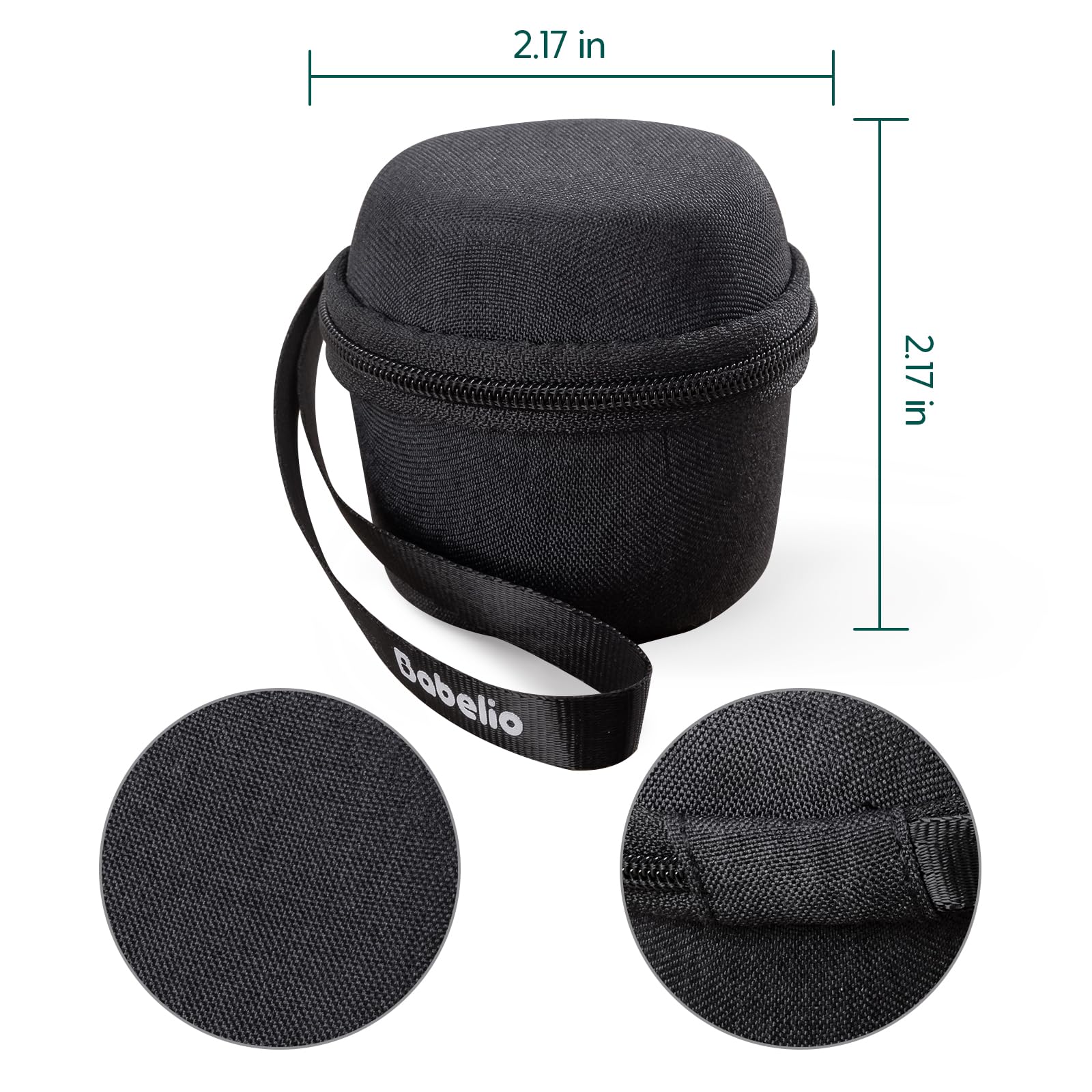 BABELIO pocket mini travel case zipper closeup highlights durable double stitch