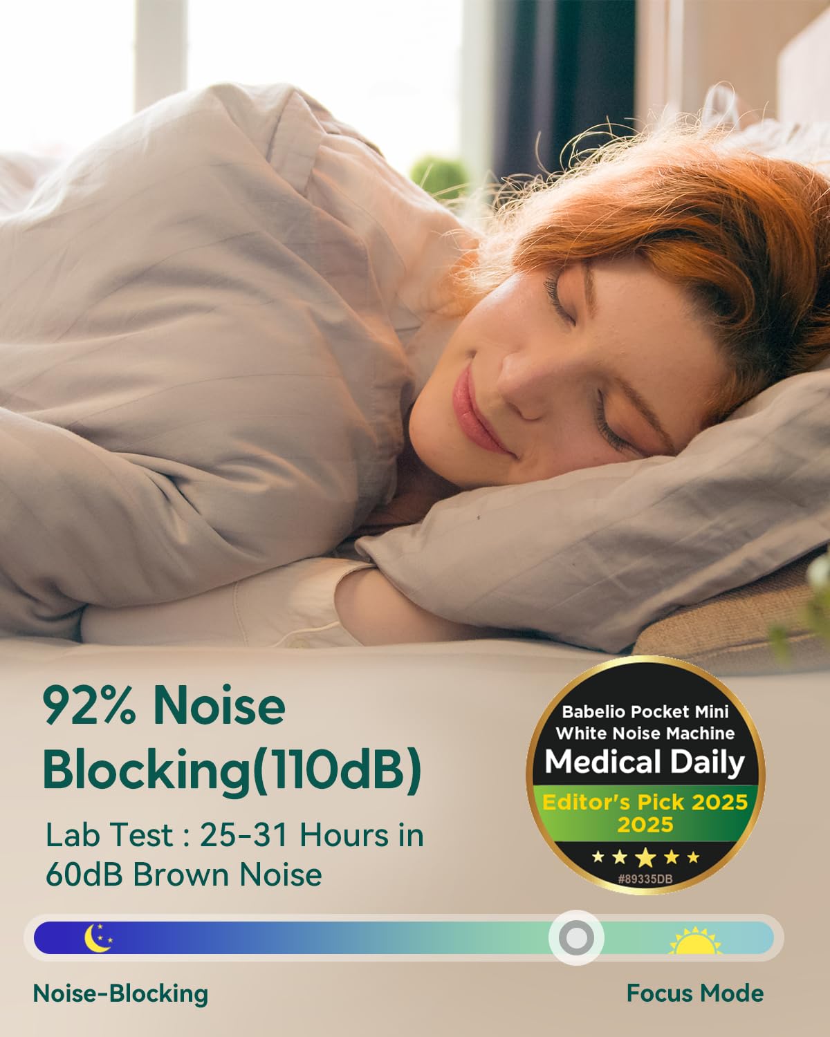 BABELIO timer-controlled device enables tailored sessions for naps, late work, or bedtime routines.