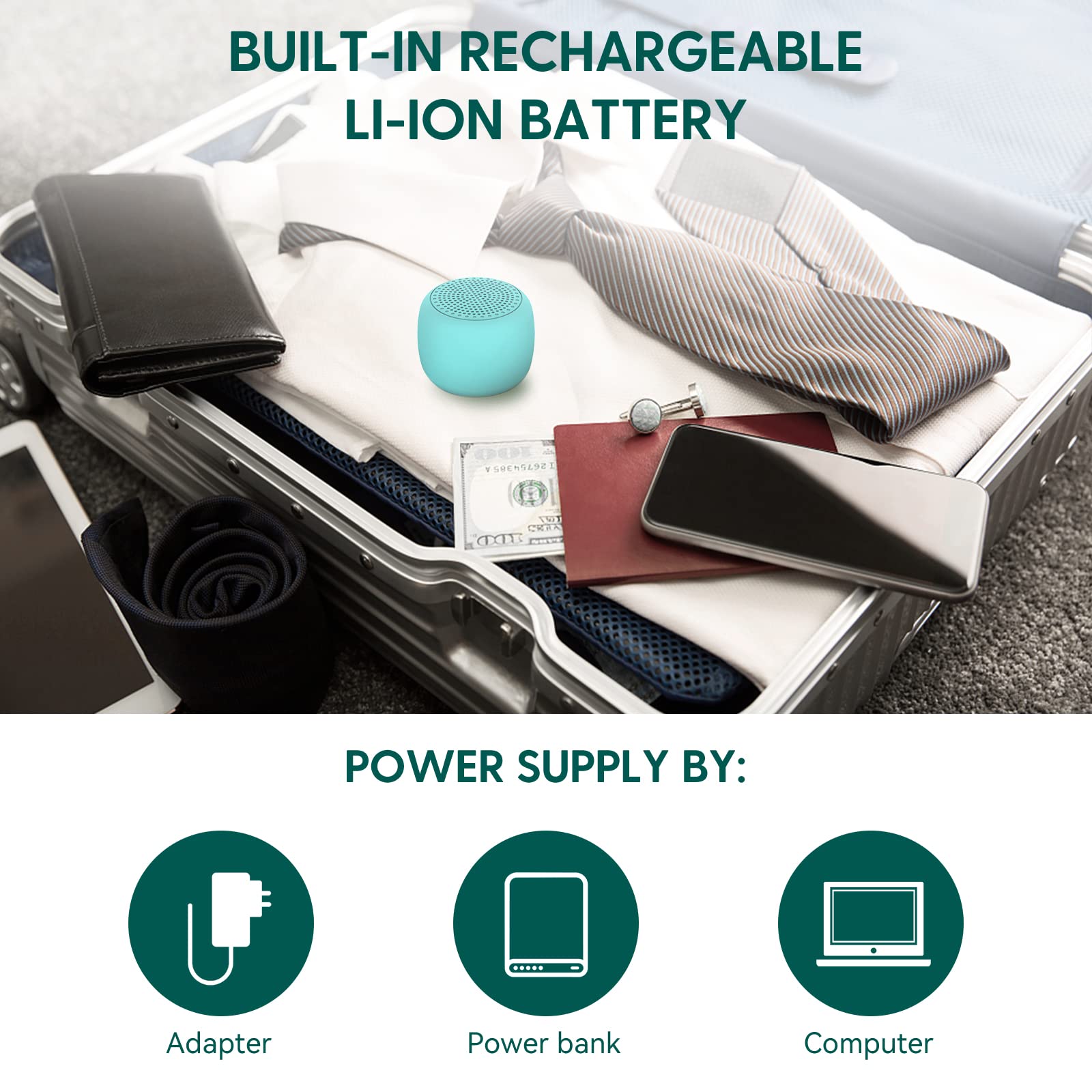 BABELIO White Noise Pocket Cyan USB-C charging port enables easy on-the-go power.