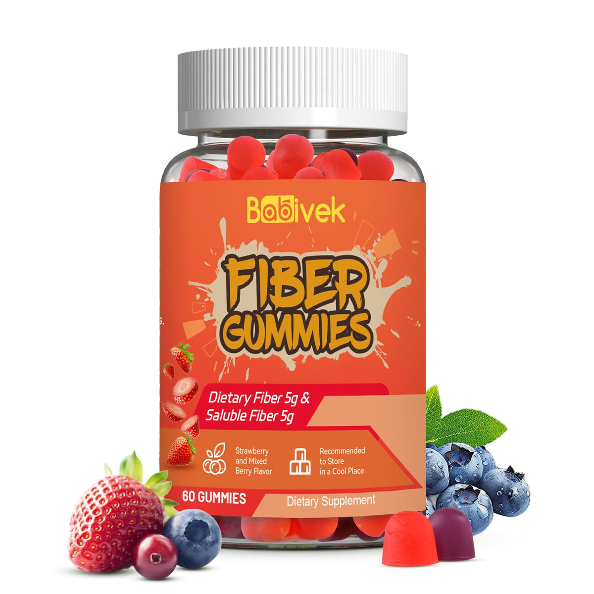 Front view of Babivek Fiber Gummies bottle