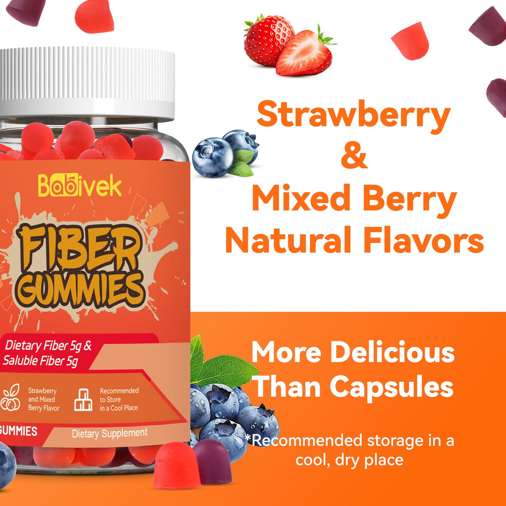 Storage and usage guidance for Babivek Fiber Gummies bottle