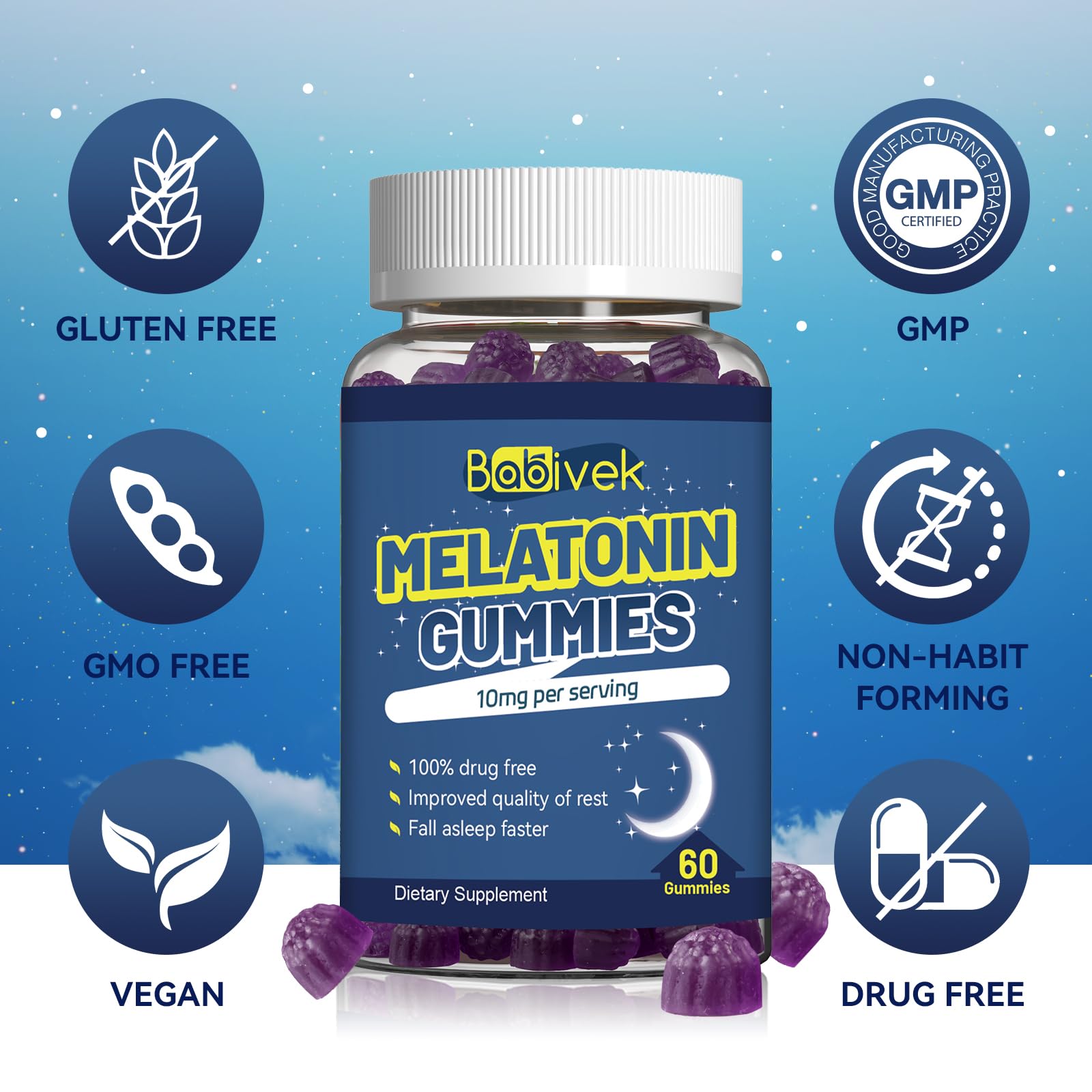 Nutrition label on Babivek Melatonin Gummies packaging