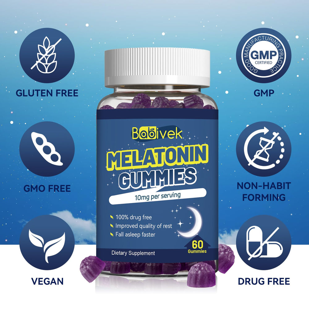 Nutrition label on Babivek Melatonin Gummies packaging