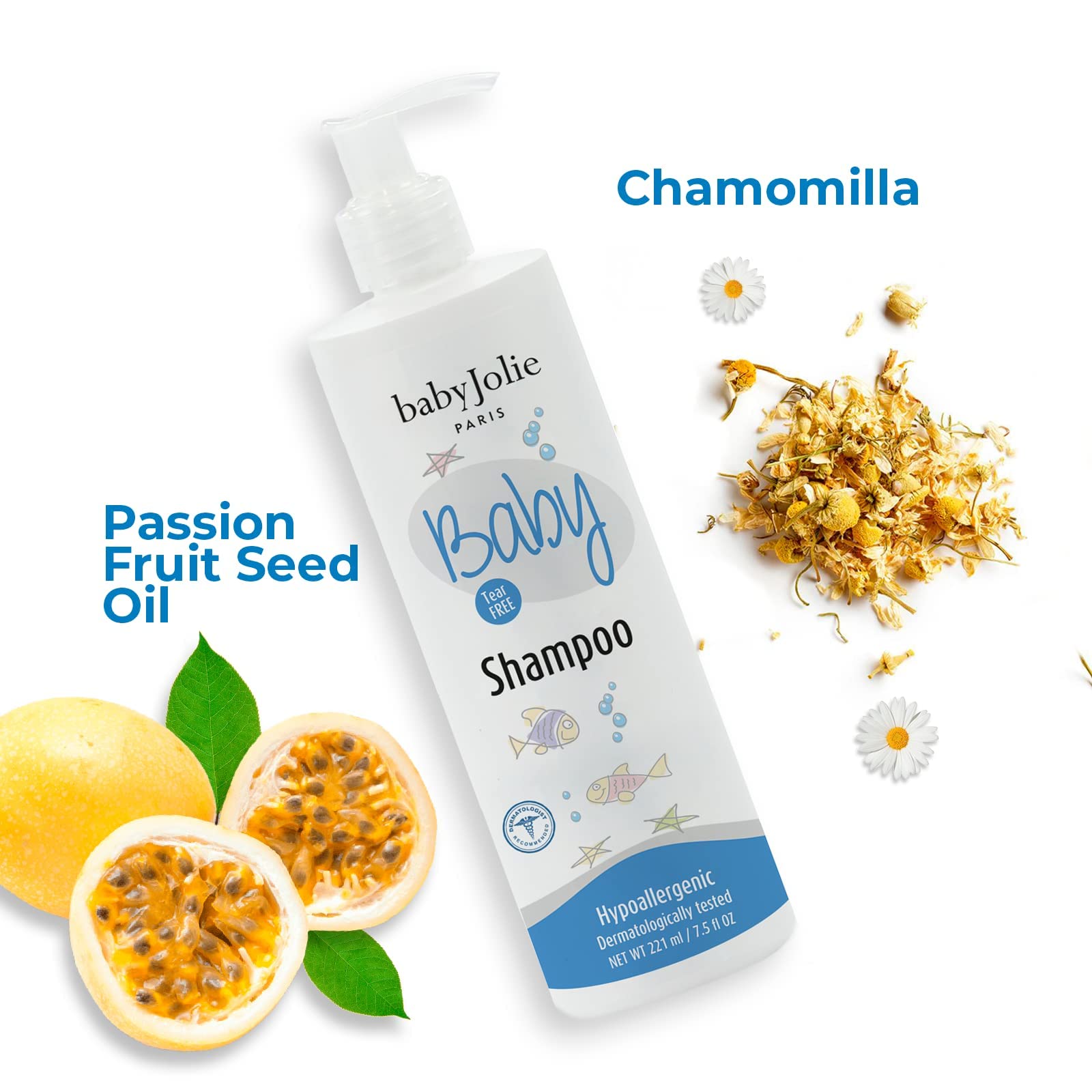 Tear-free Baby Jolie shampoo bottle close-up