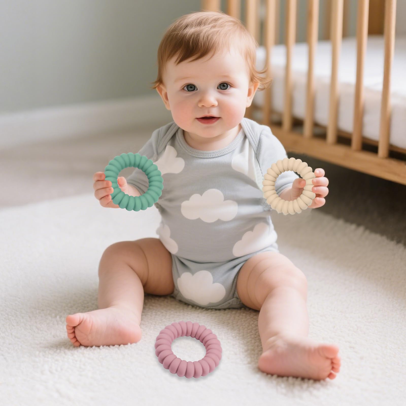 Close-up of textured silicone teether ring for babies