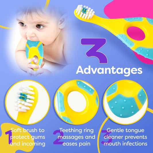 Close-up of tiny toothbrush head designed for toddlers
