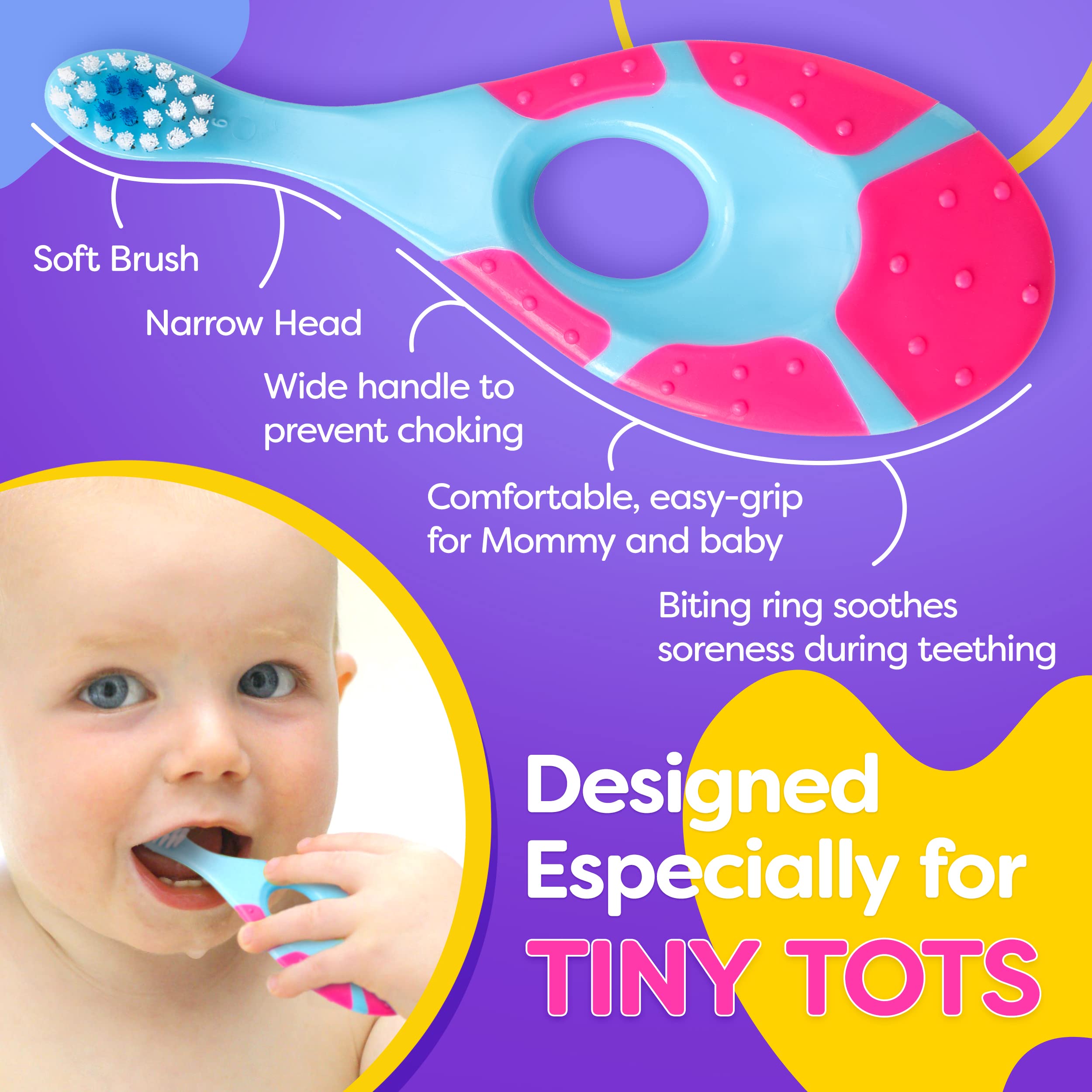 Teething-friendly handle doubles as a chew pad