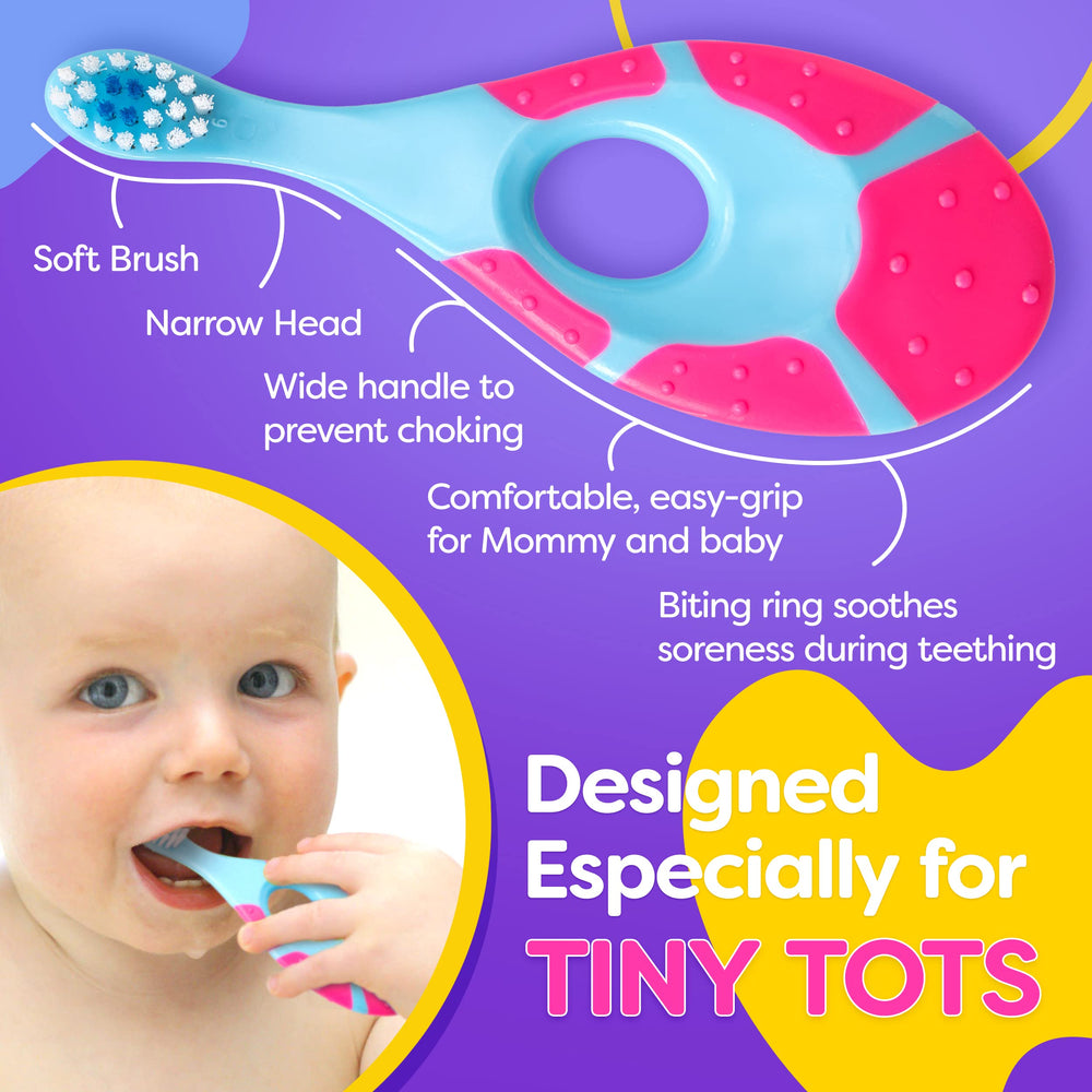 Teething-friendly handle doubles as a chew pad