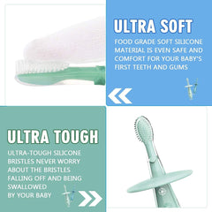 Close-up of ultra-soft silicone bristles on baby toothbrush