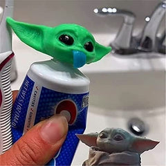 Yoda toothpaste cap in a kid-friendly bathroom scene