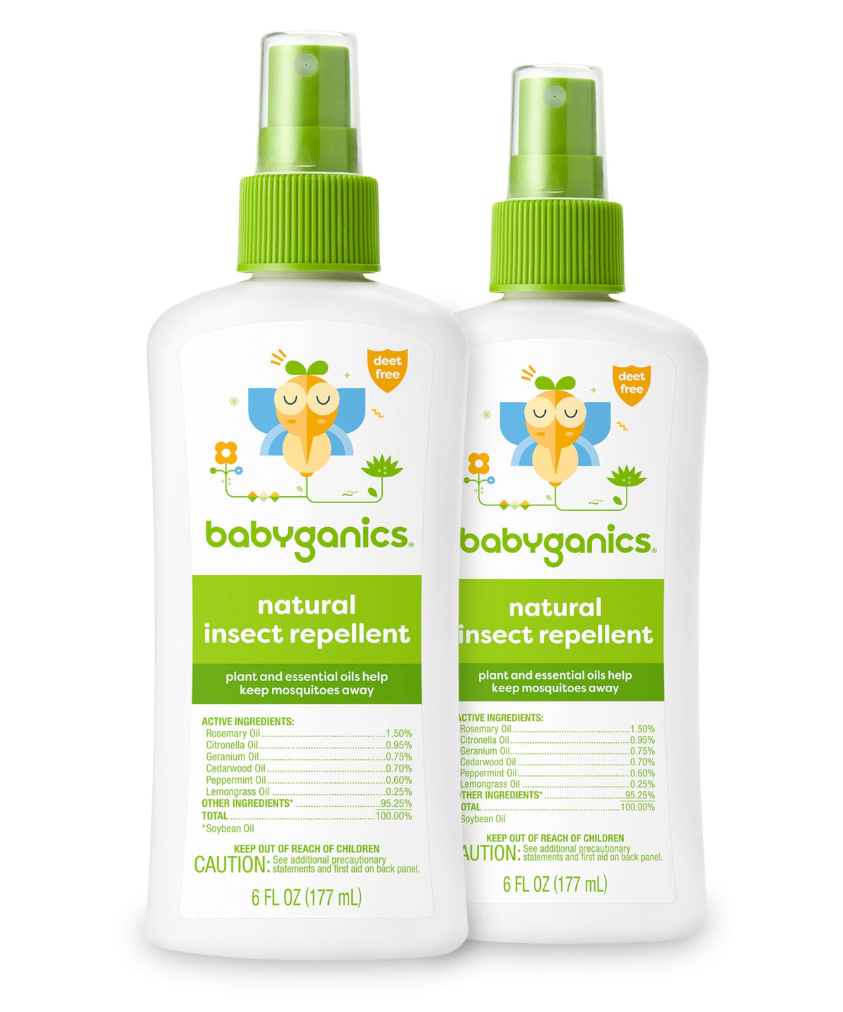 BabyGanics insect spray packaging varies, compact 6oz bottle for family outdoor protection.