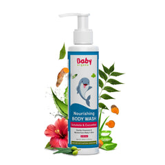 Front view of Babyorgano Baby Body Wash 200ml bottle