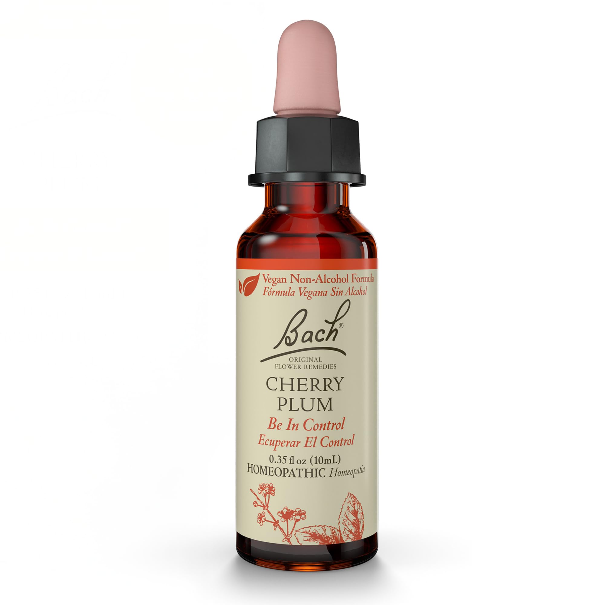 Front view of Bach Cherry Plum Non-Alcohol 10mL dropper bottle