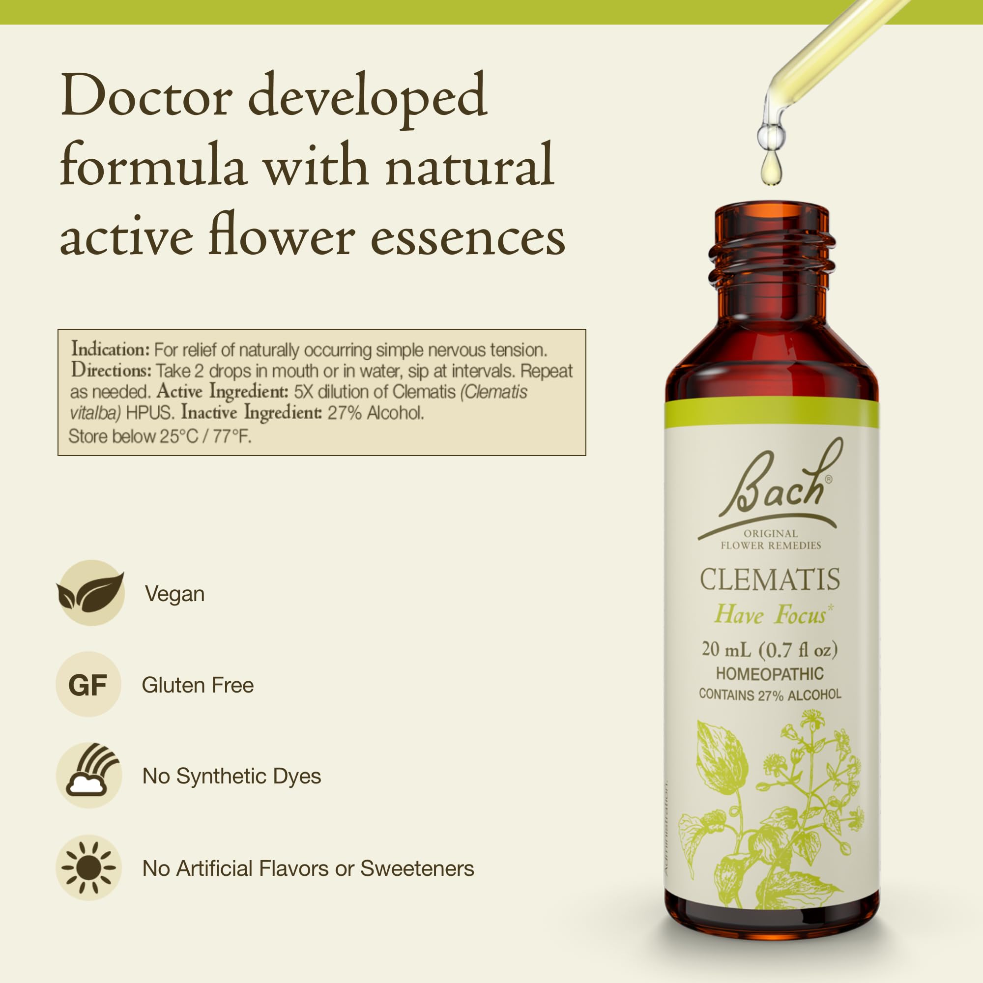 Close-up of Clematis flower remedies bottle label