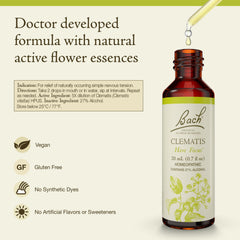 Close-up of Clematis flower remedies bottle label