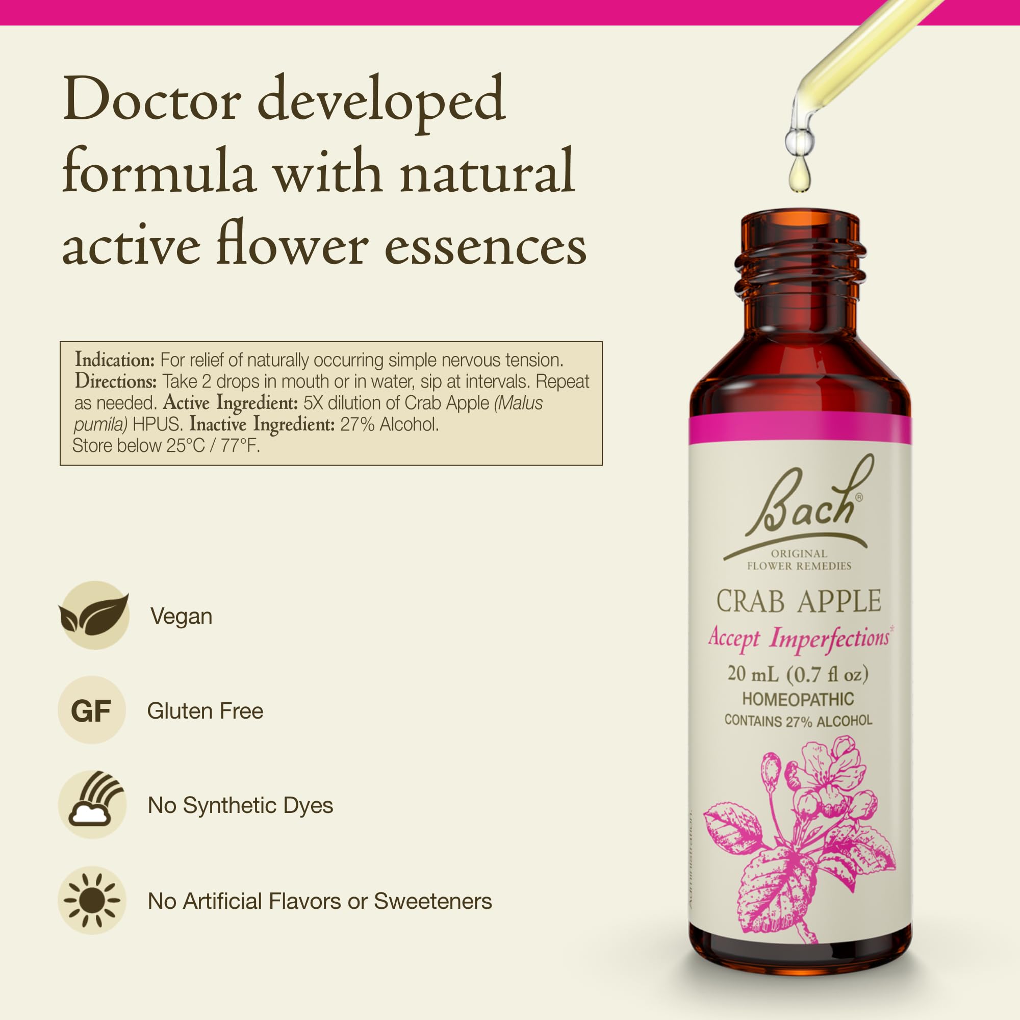 Bach Crab Apple dropper detail demonstrating precise dosing and ease of use for daily routines