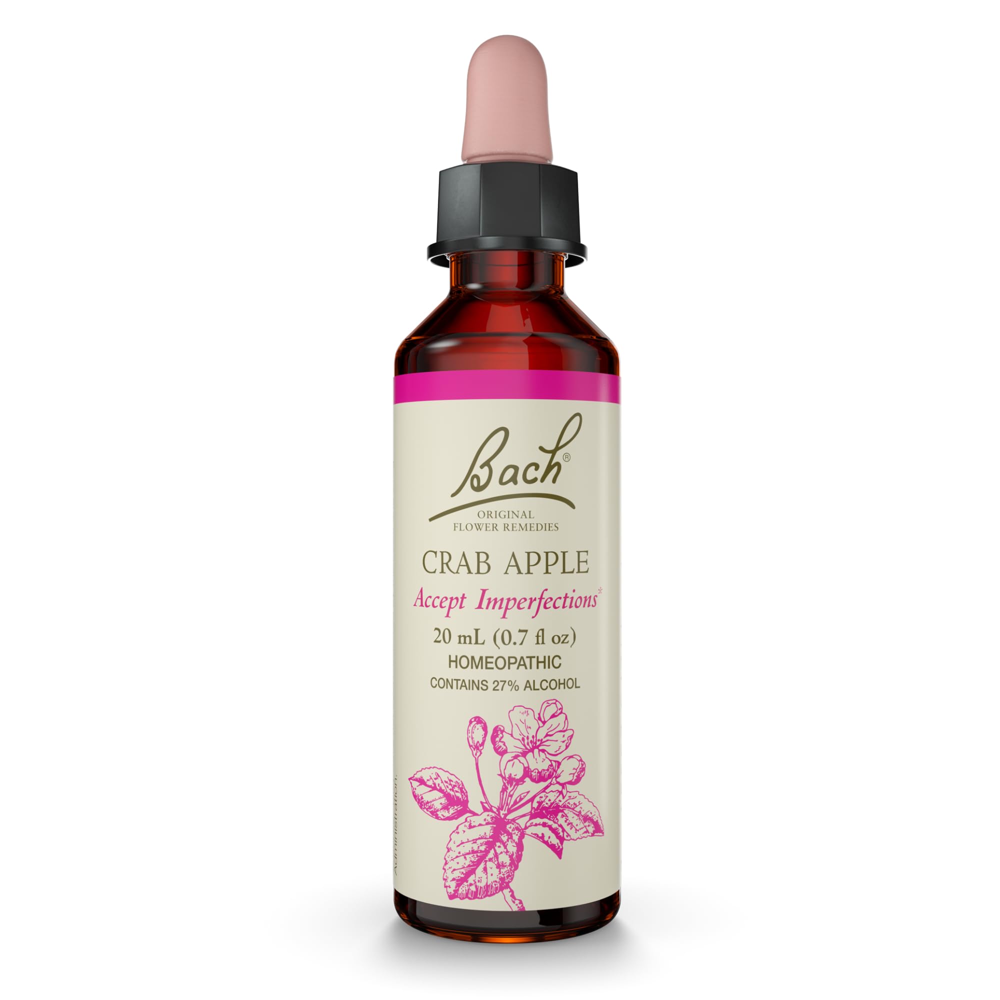 Bach Crab Apple bottle front packaging showing label and dropper for clear identification and convenience