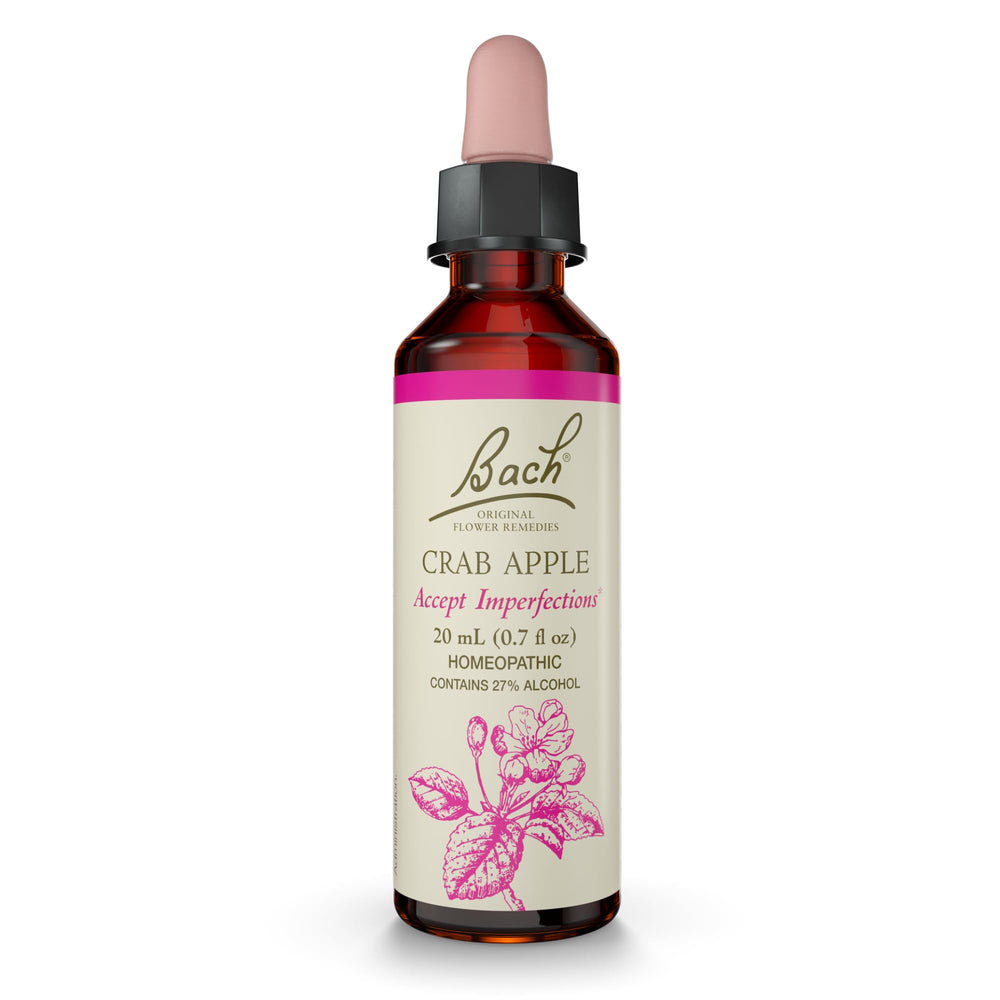 Bach Crab Apple bottle front packaging showing label and dropper for clear identification and convenience