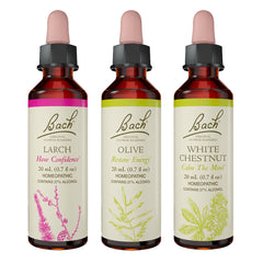 Front view of Bach Original Flower Remedies 3-Pack with three 20mL dropper bottles