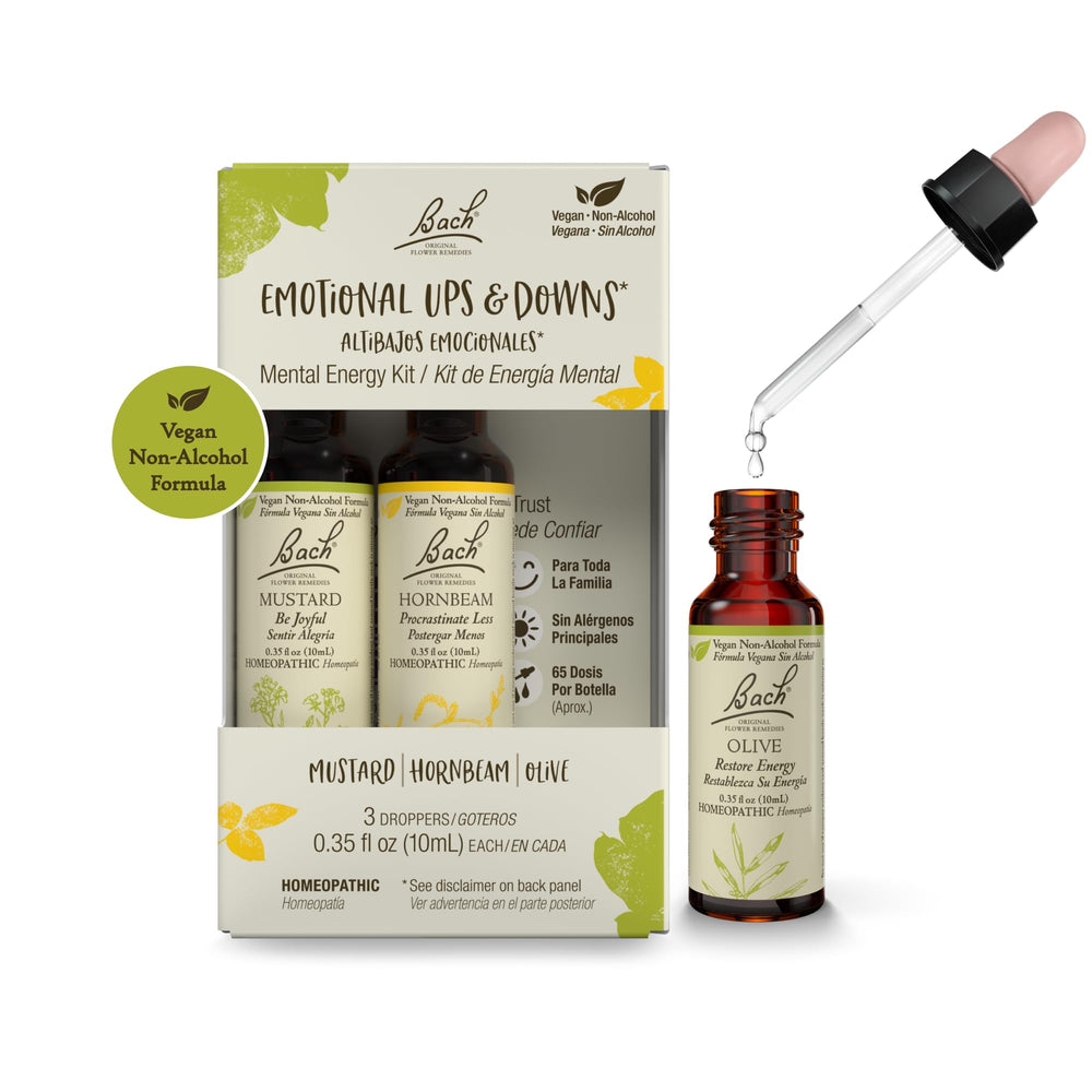 Bach Original Flower Remedies Trio Kit – Joy, Procrastinate Less and Restore Energy labels