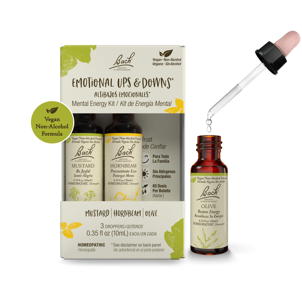 Bach Original Flower Remedies Trio Kit – Joy, Procrastinate Less and Restore Energy labels