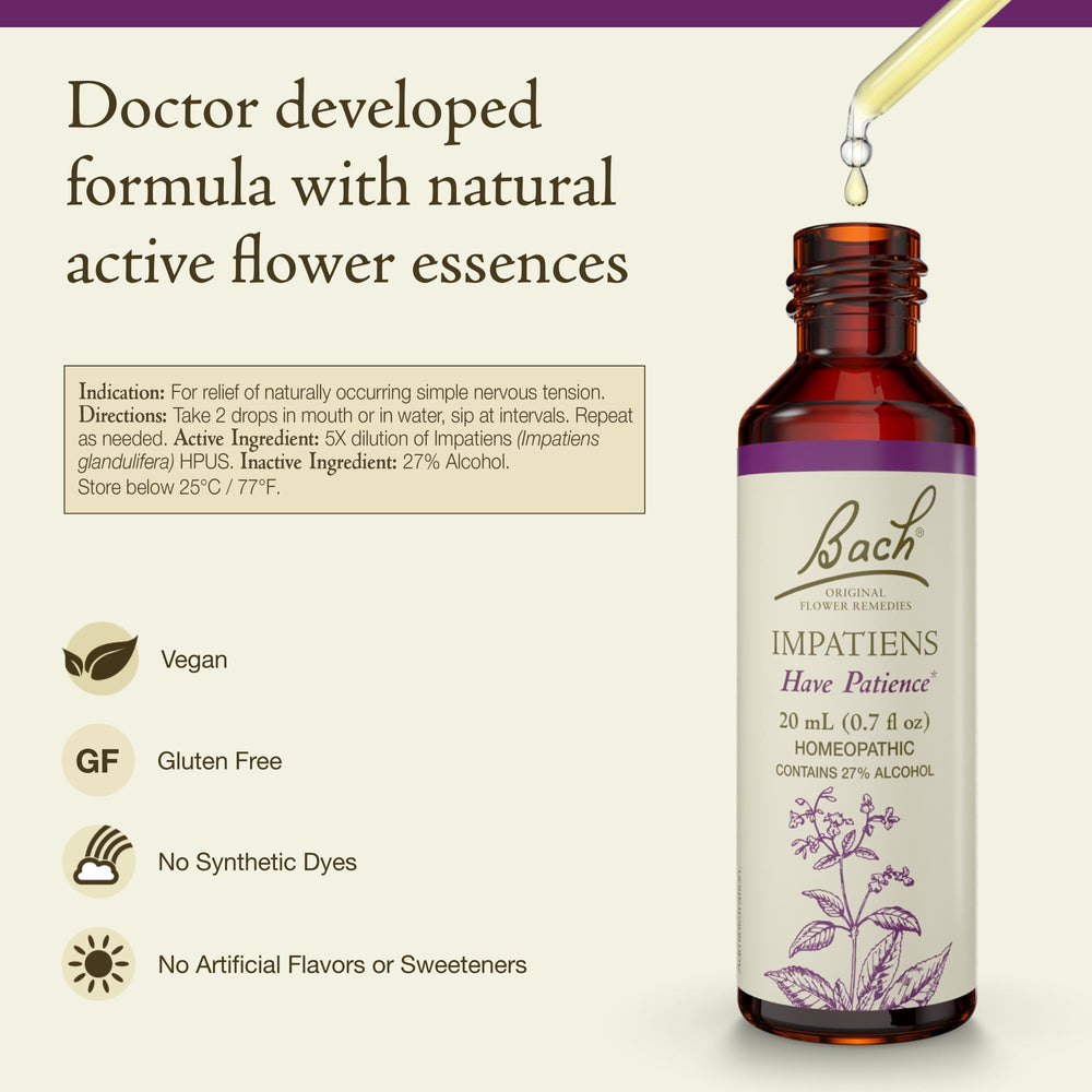 Impatiens flower remedy label close-up
