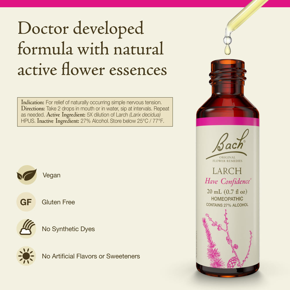 Larch flower essence bottle label close-up