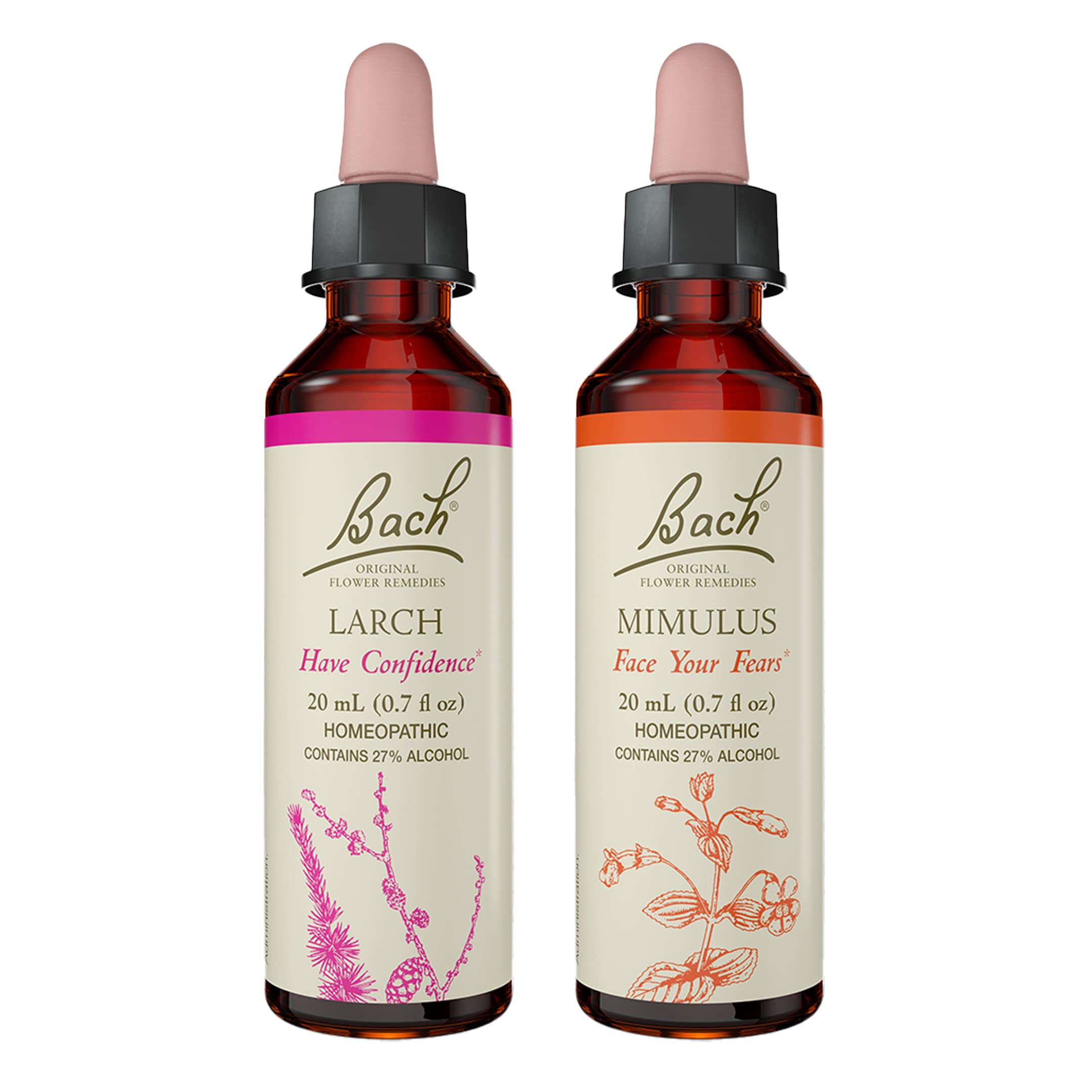 Bach Original Flower Remedies 2-Pack packaging with Mimulus and Larch bottles