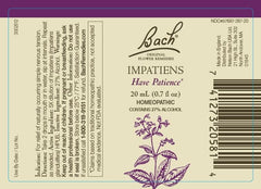 Close-up of Impatiens and Cherry Plum flower essence bottles for Bach Original Flower Remedies.