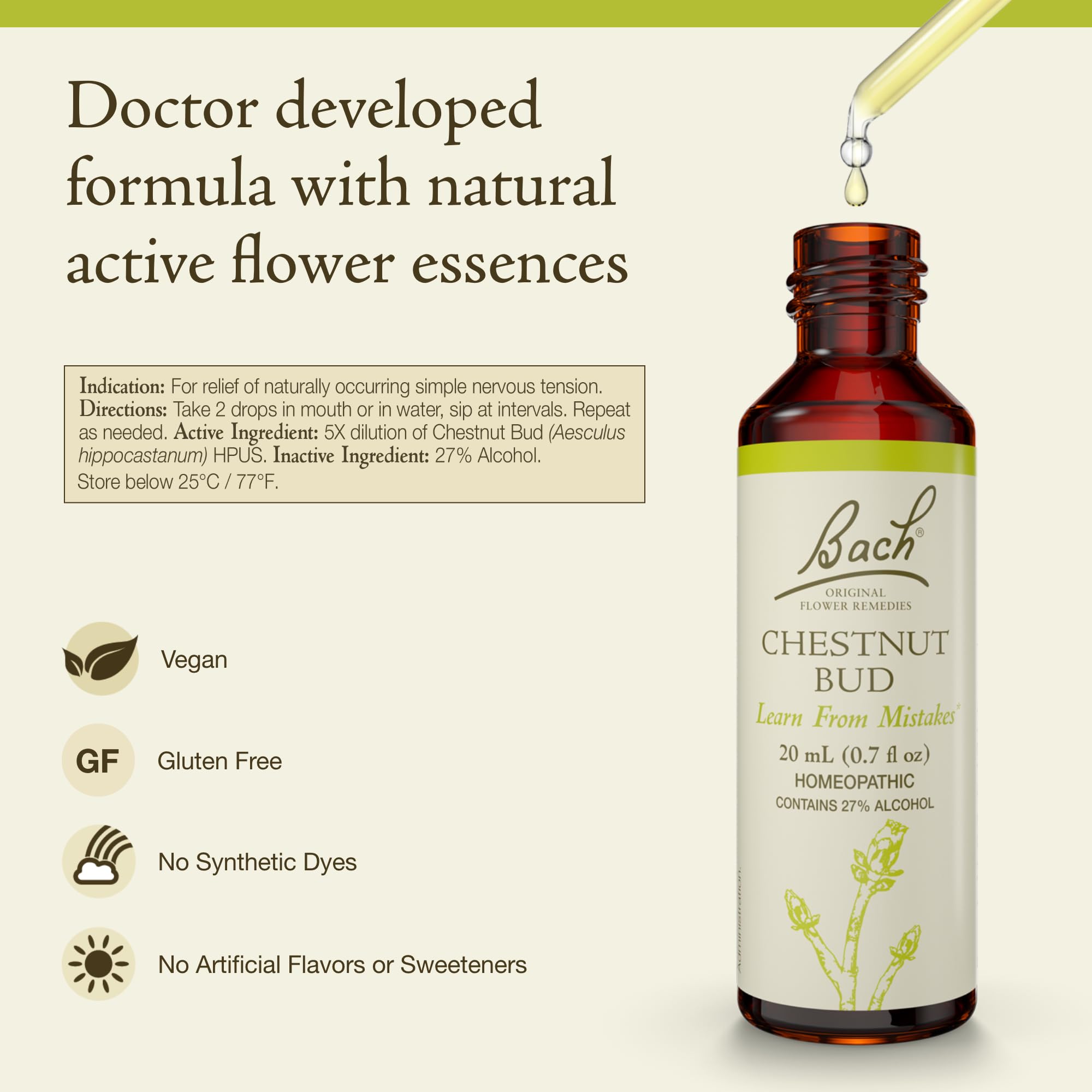 Chestnut Bud bottle label with Bach signature and product name