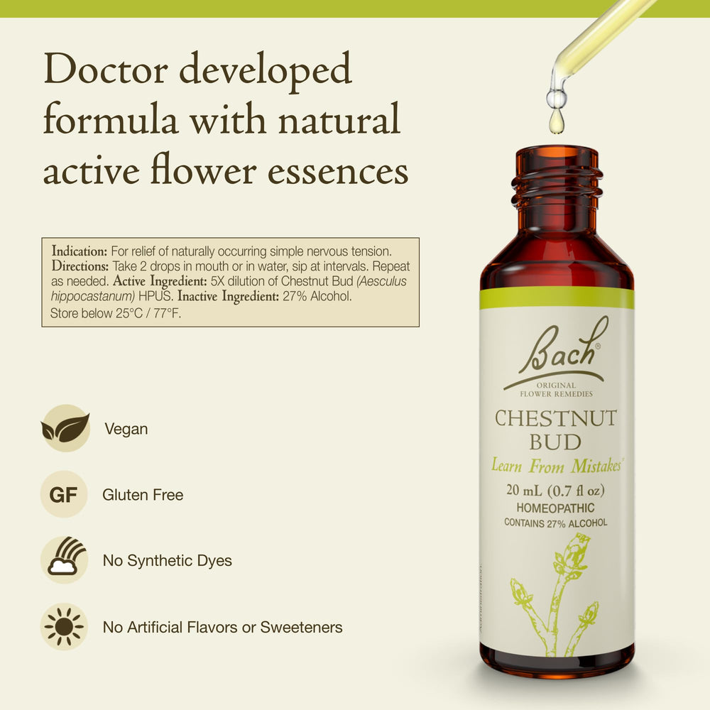 Chestnut Bud bottle label with Bach signature and product name