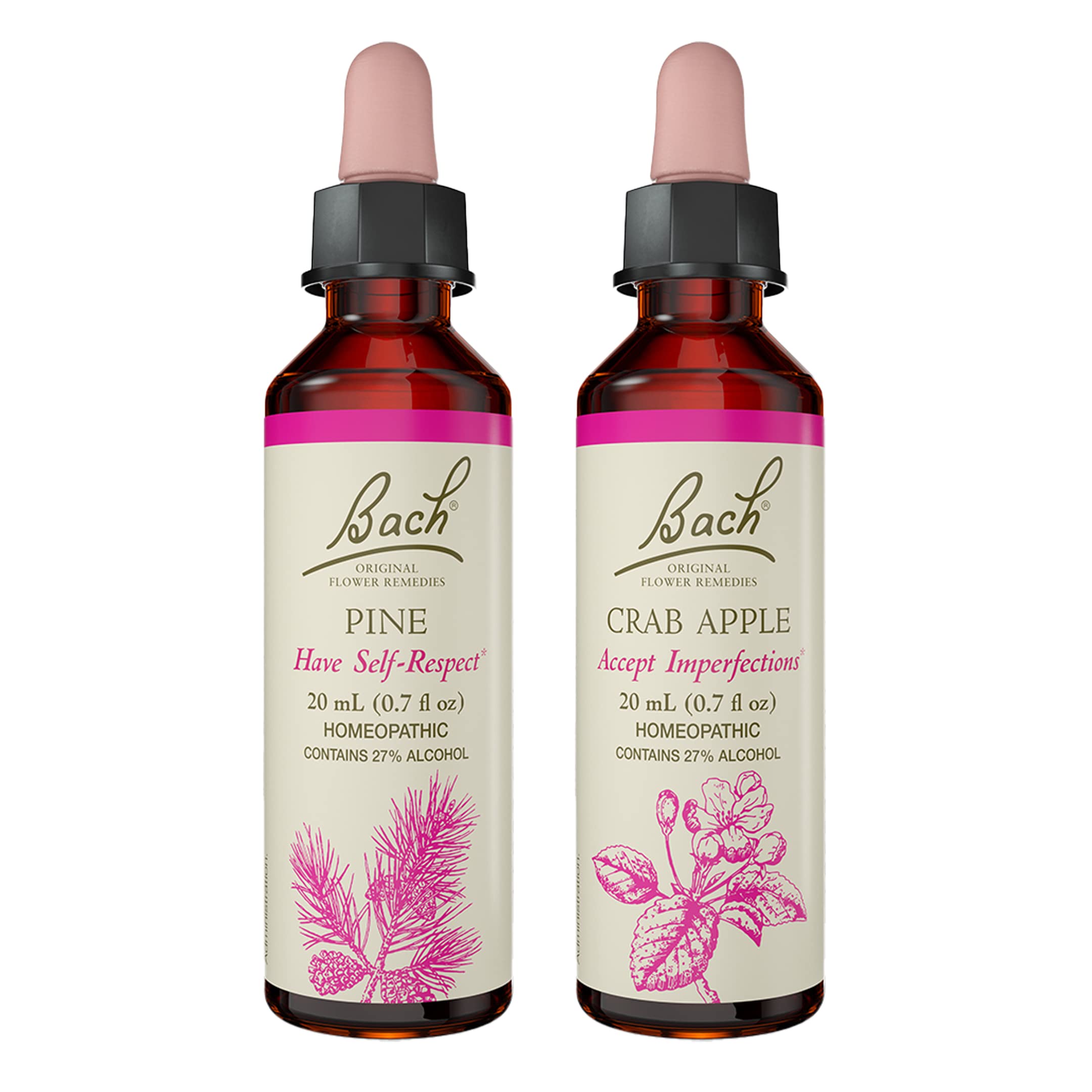 Bach front packaging showing two 20mL dropper bottles, clear labeling and travel benefit