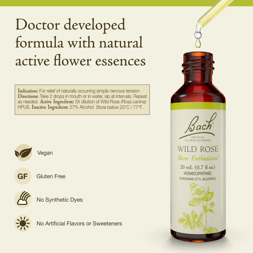 Wild Rose remedy drops being prepared in a glass of water