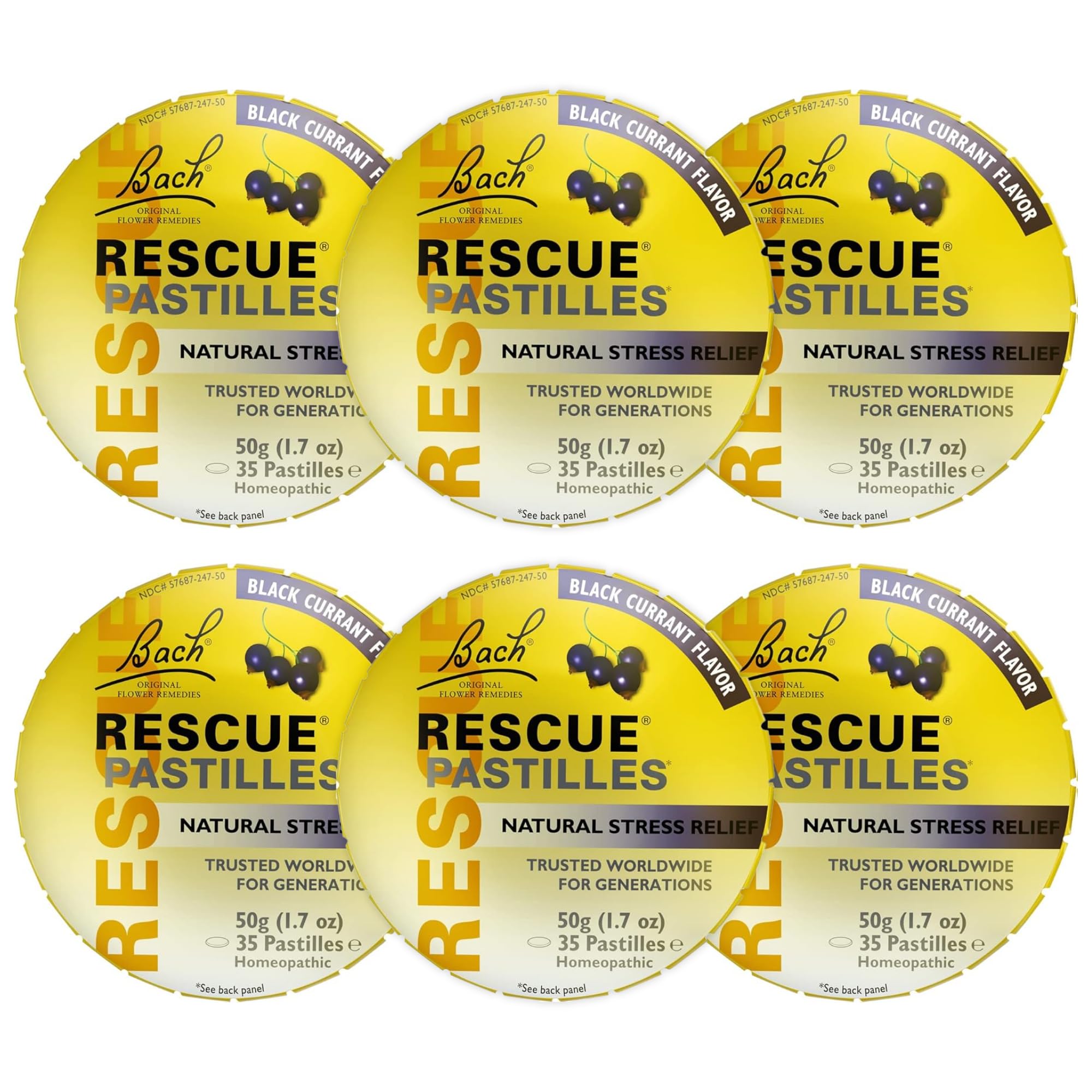 Bach Rescue Pastilles Blackcurrant 50 g tin – Pack of 6