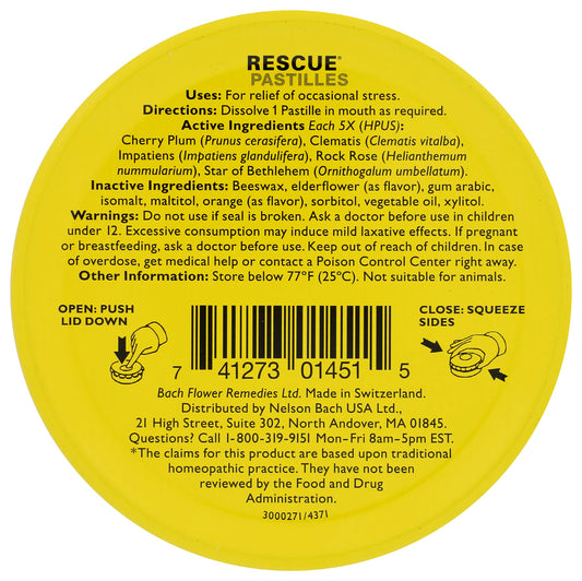Back view of Bach Rescue Pastilles tin with lid closed