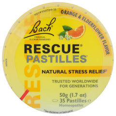 Front view of Bach Rescue Pastilles Orange Elderflower tin (1.7 oz)