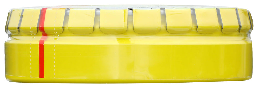 Detailed packaging label and branding on the tin