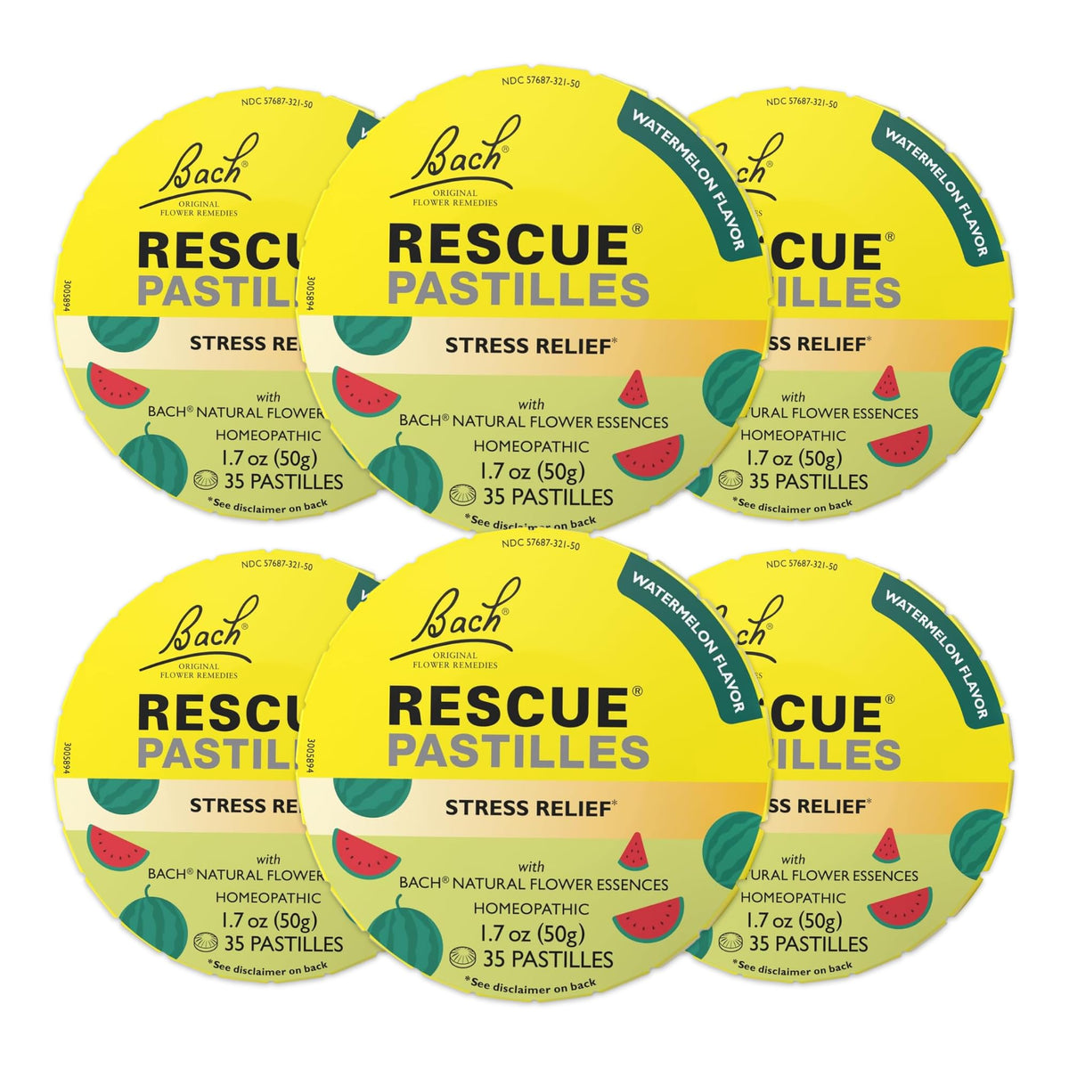 Front view of Bach RESCUE PASTILLES Watermelon 6 pack tin