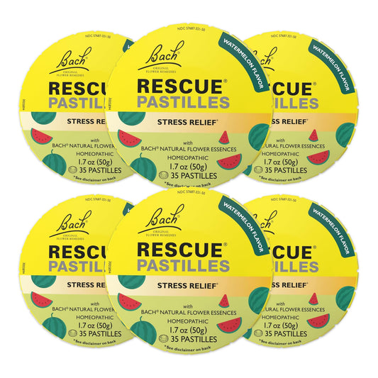 Front view of Bach RESCUE PASTILLES Watermelon 6 pack tin