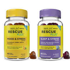 Front view of Bach Rescue Plus mood & stress gummy day bottle
