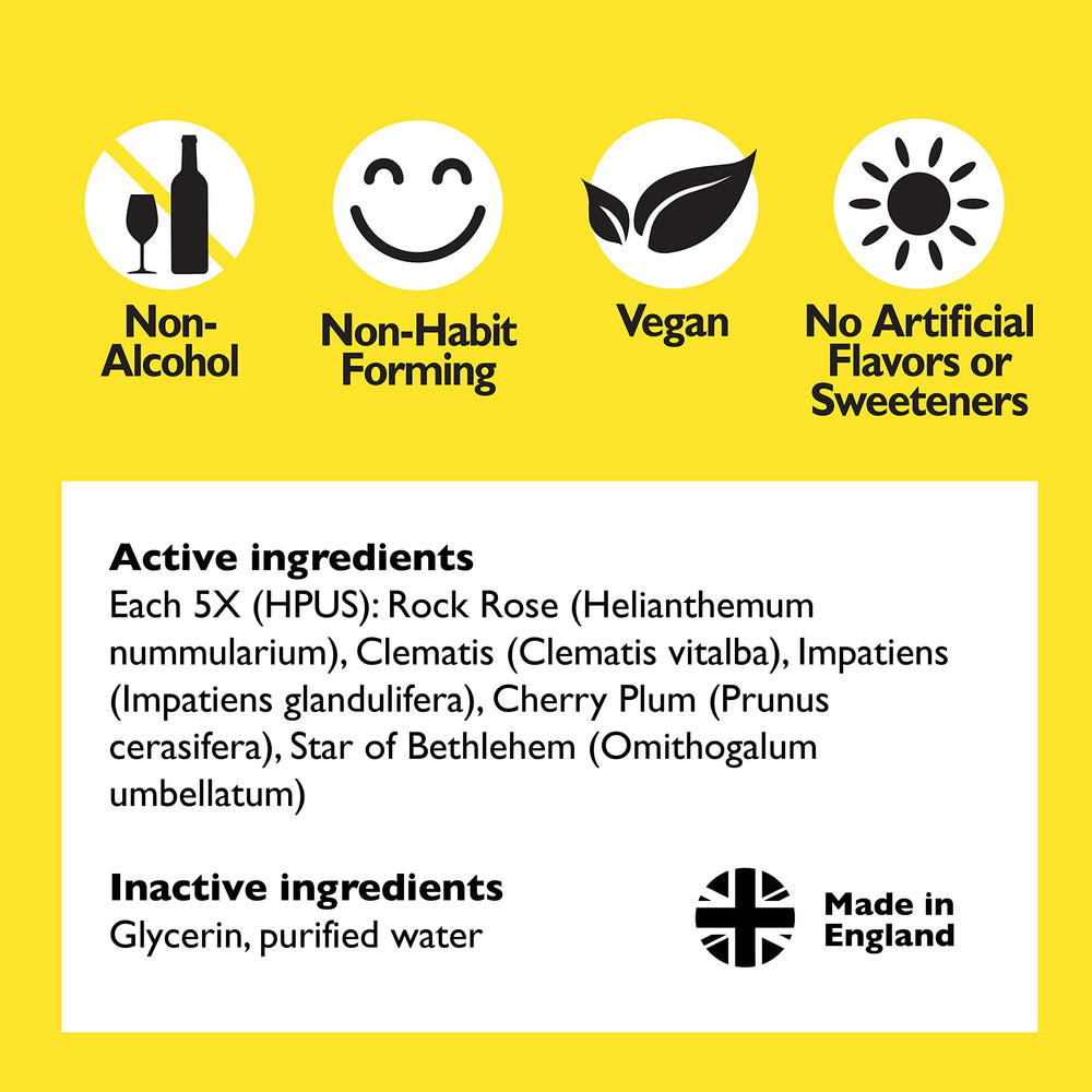 Ingredients: Rescue Remedy tincture with five flower essences