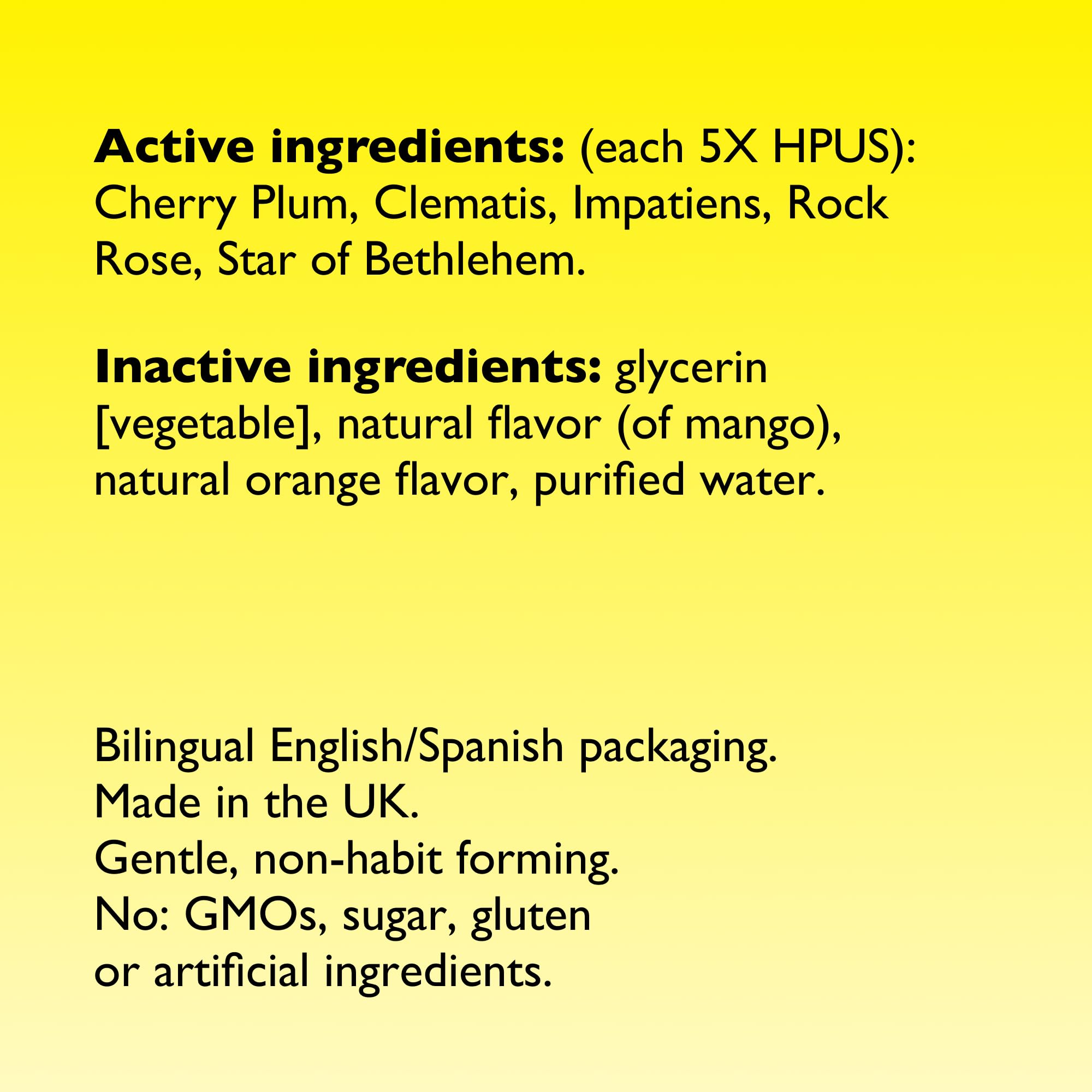Label showing ingredients and 5-flower essence blend