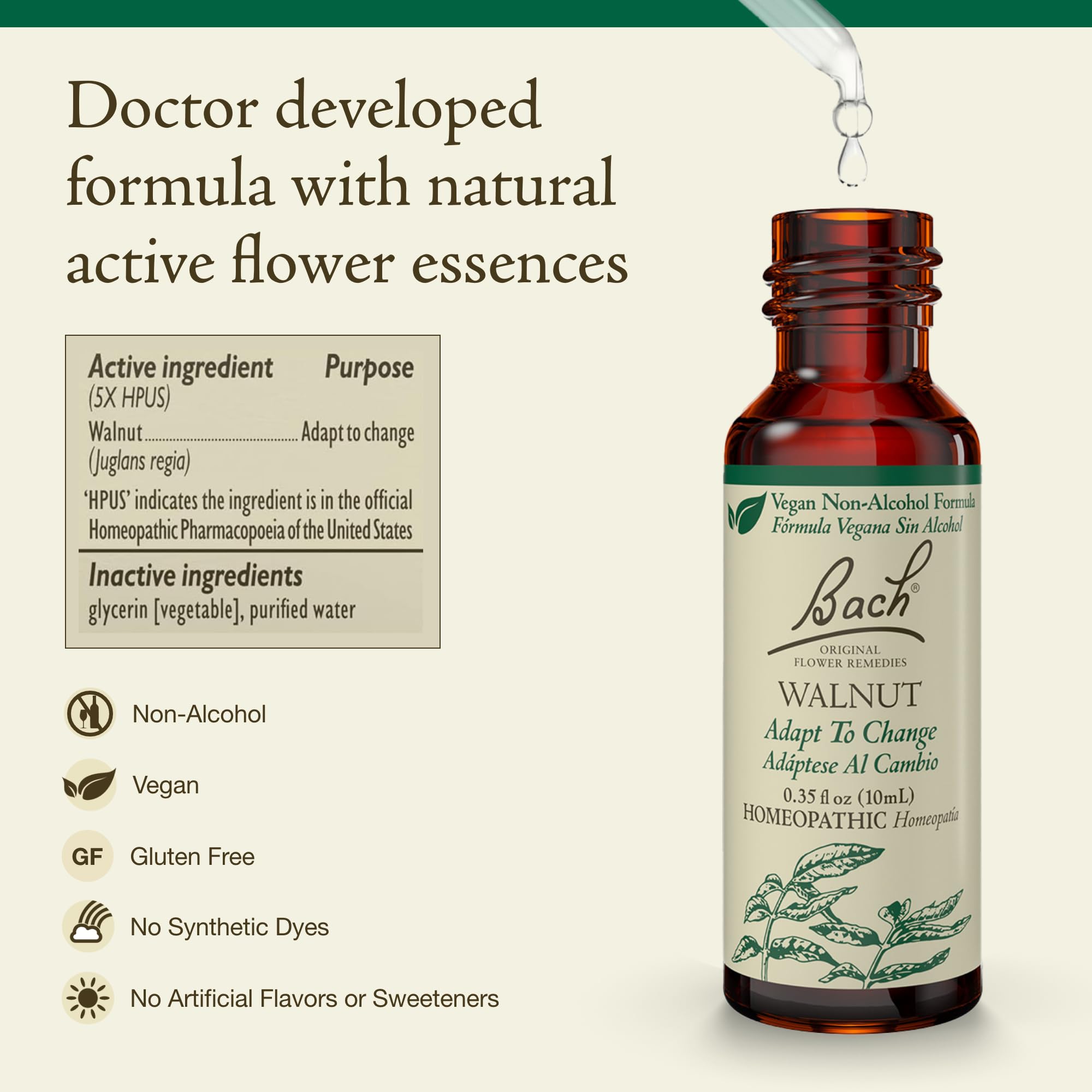Walnut flower remedy bottle close-up
