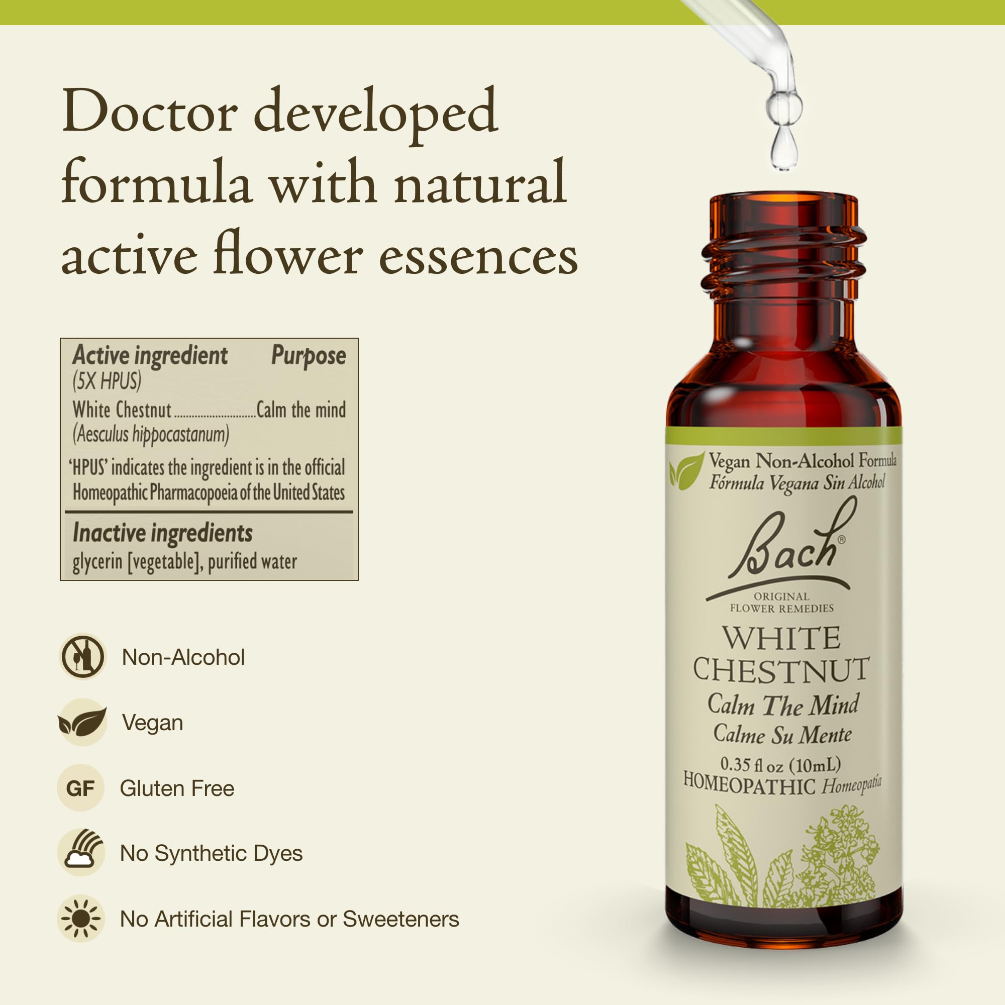 White Chestnut ingredients: natural flower essences in vegan base